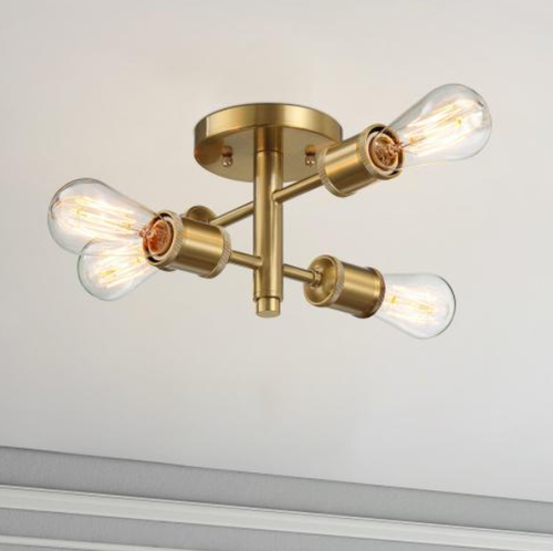 Bellmont Four-Light Brass Semi-Flush Ceiling Fixture