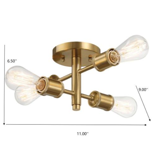 Bellmont Four-Light Brass Semi-Flush Ceiling Fixture