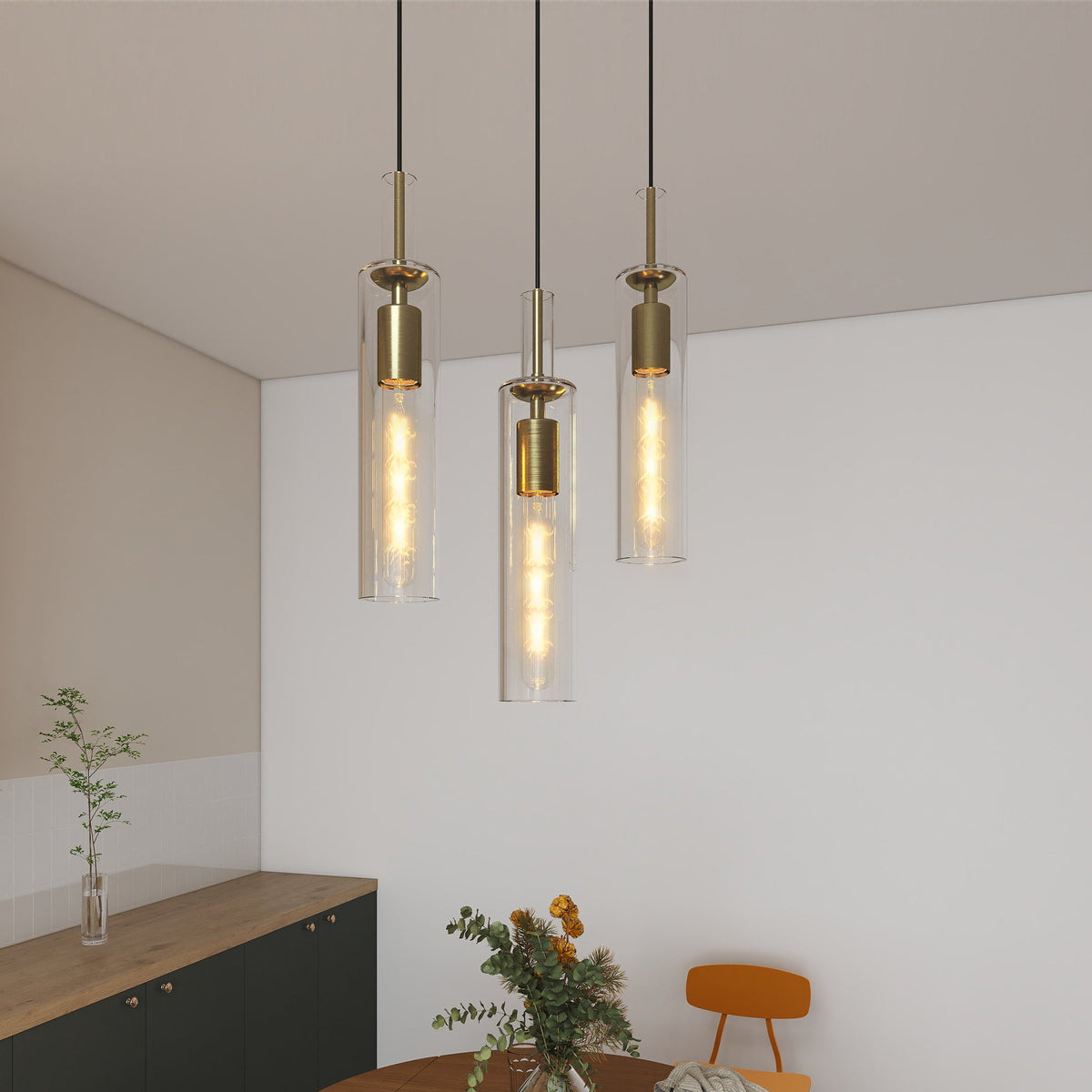 Bravura Fluted Glass Pendant Trio