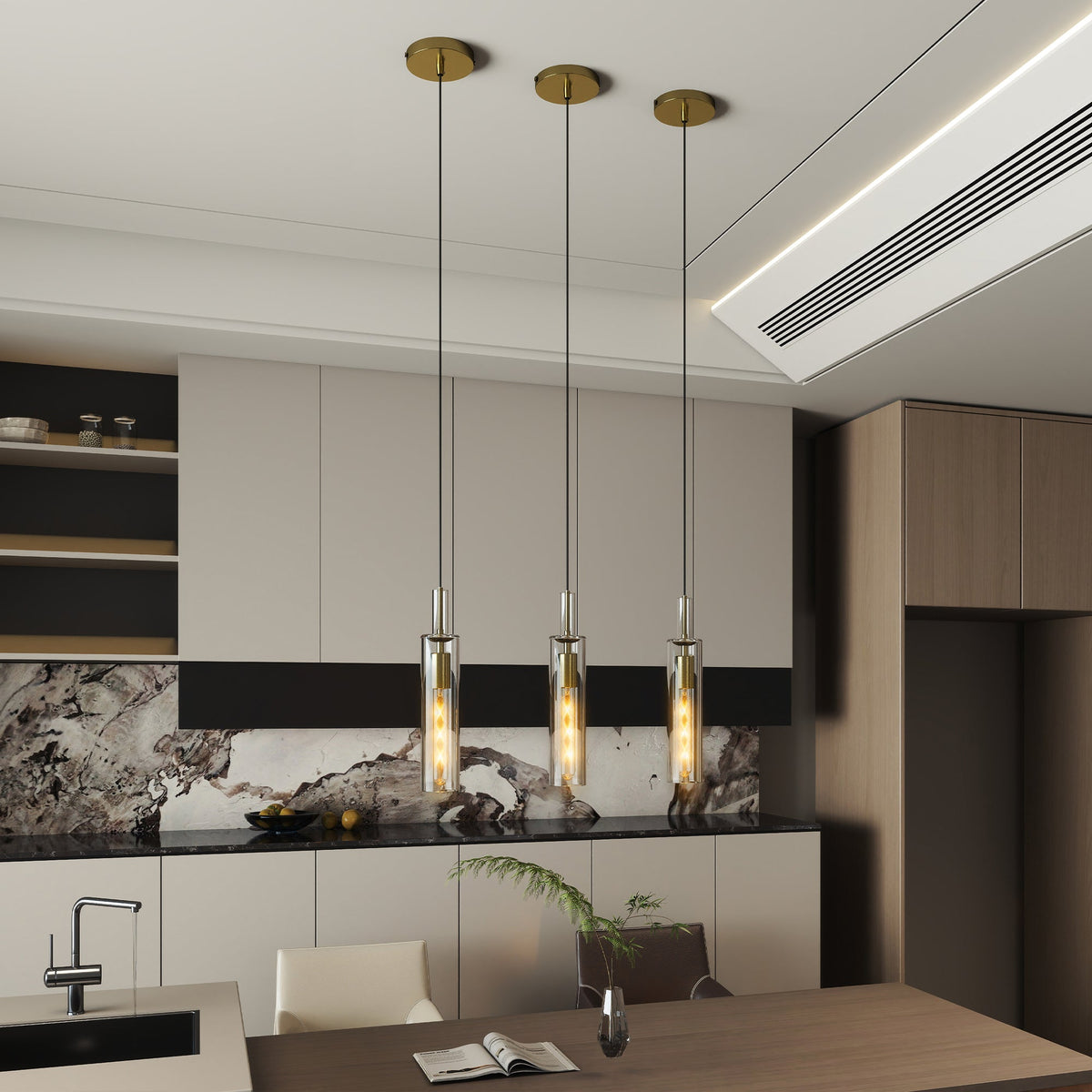 Bravura Fluted Glass Pendant Trio